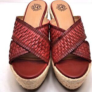 Vintage Foundry Red Woven Leather Platform Mules